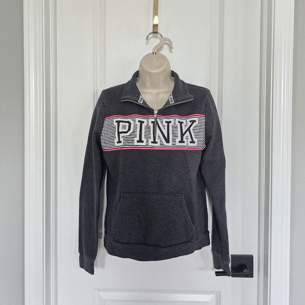 PINK Victoria's Secret Gray Sweatshirt with Pink Accents Sz Small
